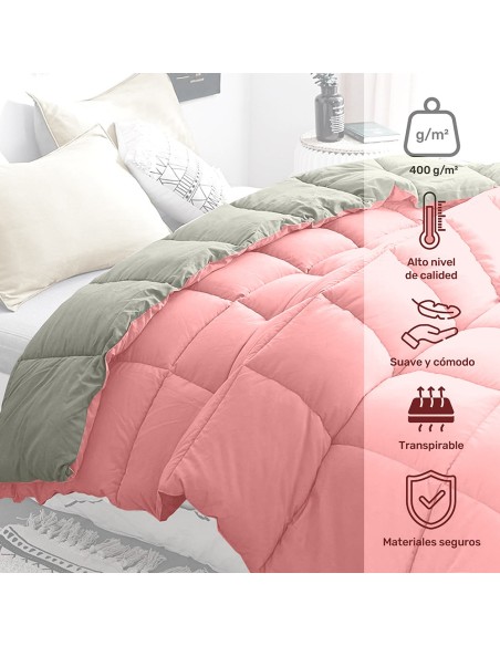 Relleno Nórdico BERLIN 400 GSM Reversible Rosa y Gris | Oeko-Tex | Deslan Internacional