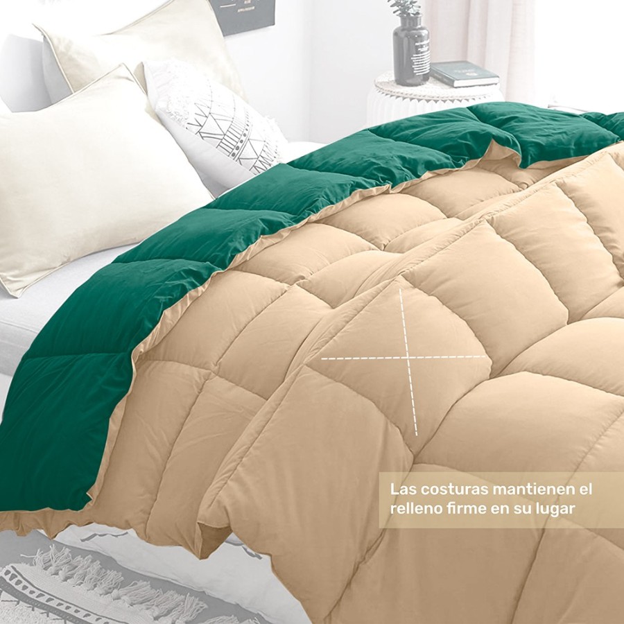 Relleno Nórdico BERLIN 400 GSM Reversible Verde y Beige | Oeko-Tex | Deslan Internacional