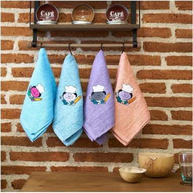 Pack 4 Paños Cocina Cocinero 100% Algodón 50x50 cm | Multicolor | Deslan Internacional