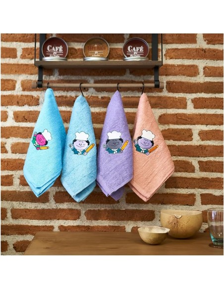 Pack 4 Paños Cocina Cocinero 100% Algodón 50x50 cm | Multicolor | Deslan Internacional