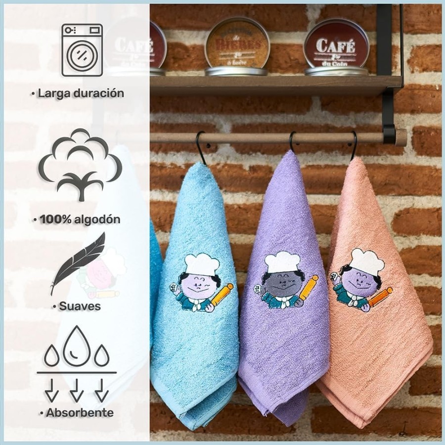 Pack 4 Paños Cocina Cocinero 100% Algodón 50x50 cm | Multicolor | Deslan Internacional