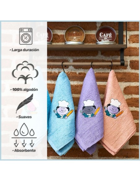 Pack 4 Paños Cocina Cocinero 100% Algodón 50x50 cm | Multicolor | Deslan Internacional