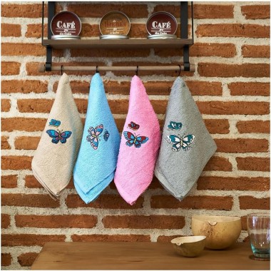 Pack 4 Paños Cocina Mariposas 100% Algodón 50x50 cm | Multicolor | Deslan Internacional