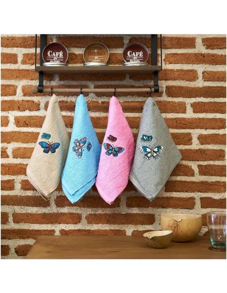 Pack 4 Paños Cocina Mariposas 100% Algodón 50x50 cm | Multicolor | Deslan Internacional