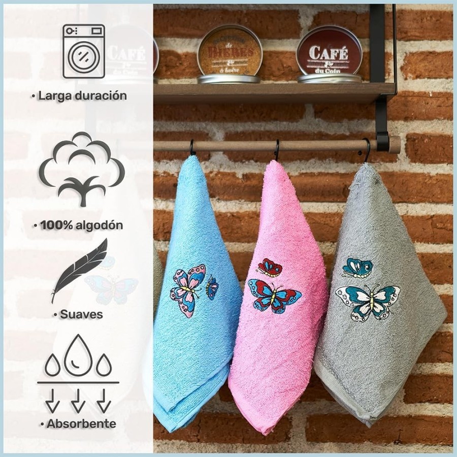 Pack 4 Paños Cocina Mariposas 100% Algodón 50x50 cm | Multicolor | Deslan Internacional
