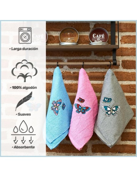 Pack 4 Paños Cocina Mariposas 100% Algodón 50x50 cm | Multicolor | Deslan Internacional