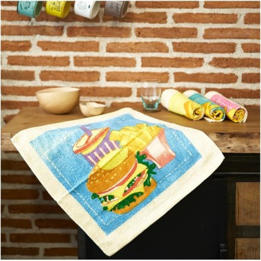 Pack 4 Paños Cocina Hamburguesas 100% Algodón 50x50 cm | Multicolor | Deslan Internacional