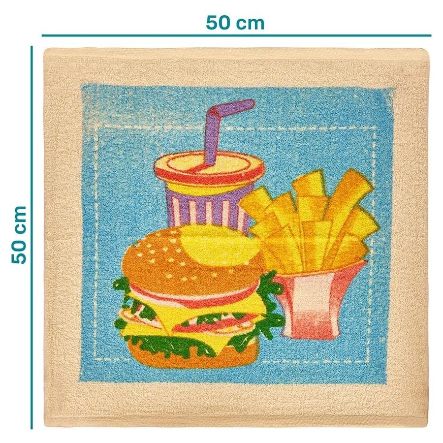 Pack 4 Paños Cocina Hamburguesas 100% Algodón 50x50 cm | Multicolor | Deslan Internacional