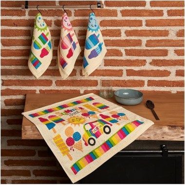 Pack 4 Paños Cocina Summer 100% Algodón 50x50 cm | Multicolor | Deslan Internacional