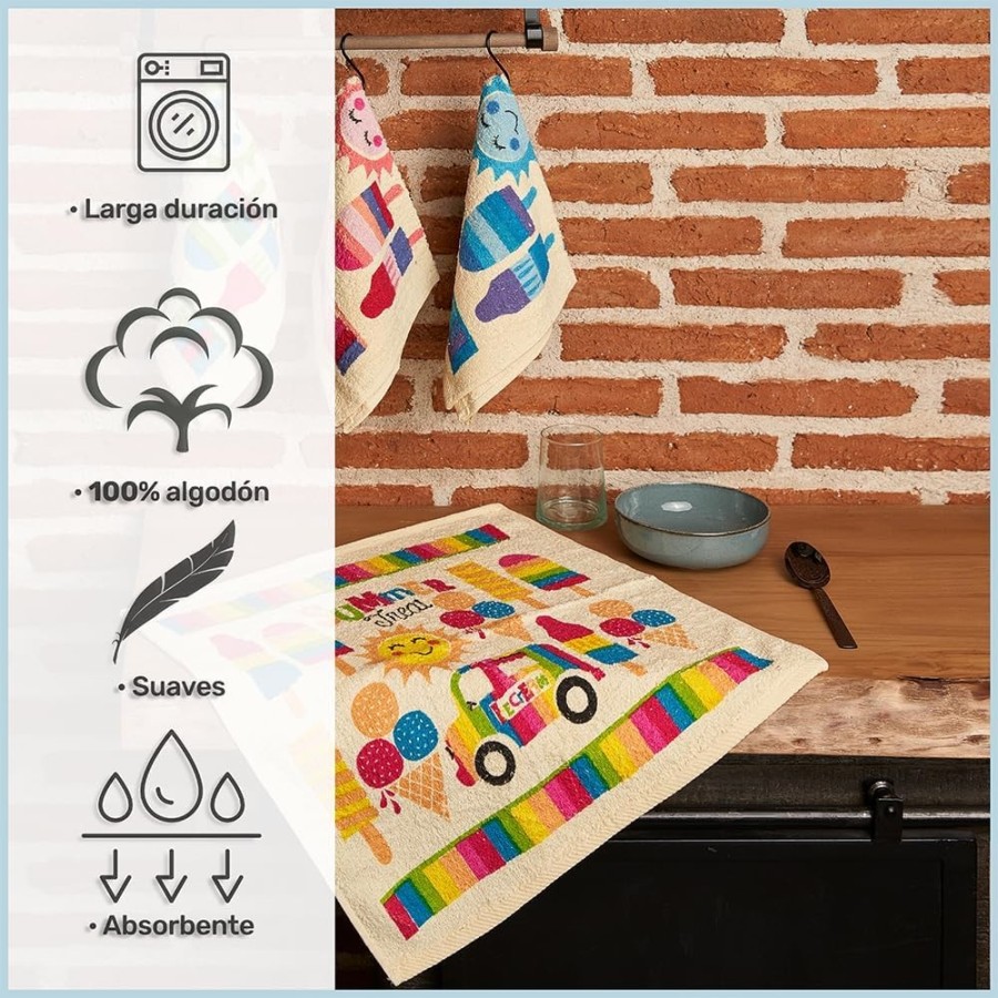 Pack 4 Paños Cocina Summer 100% Algodón 50x50 cm | Multicolor | Deslan Internacional