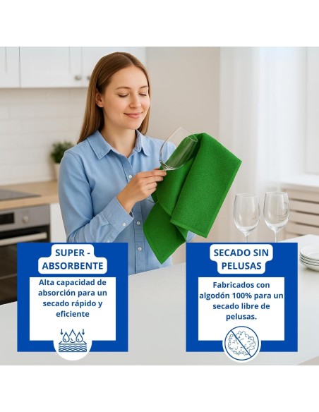 Pack 6 Paños Cocina Lisos 400 GSM 100% Algodón 50x50 cm | Multicolor | Deslan Internacional